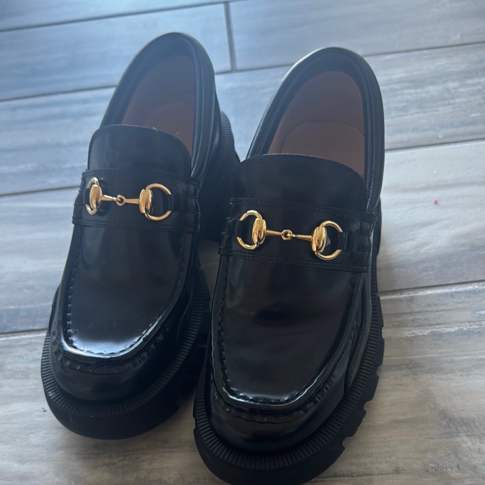 Gucci Leather Loafers with Gold Detailing
